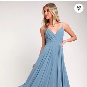 Lulu’s All About Love Maxi Bridesmaid Dress Slate Blue